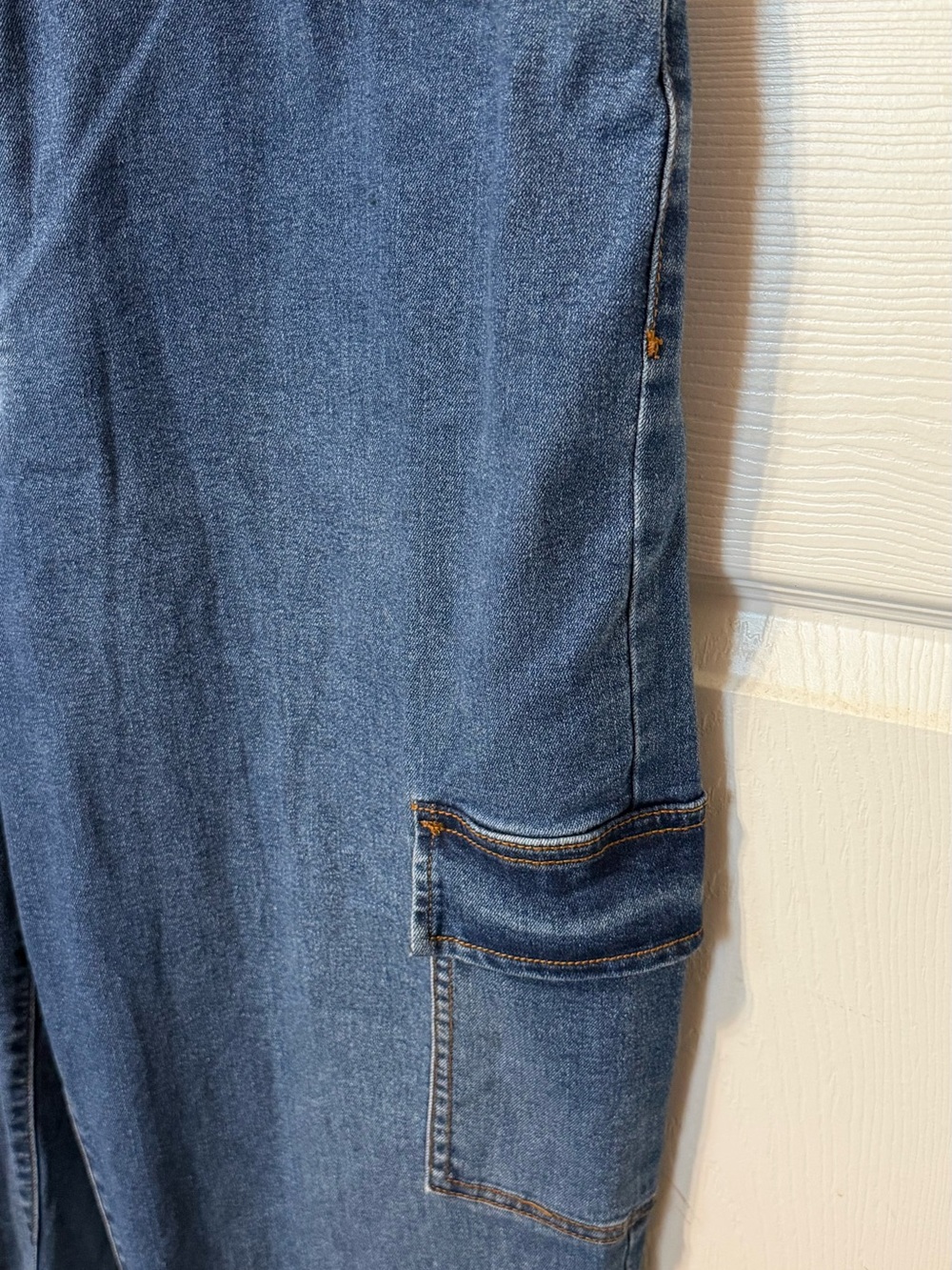 Celebrity Pink Blue Denim Button-Front Jumpsuit - Picture 4 of 5